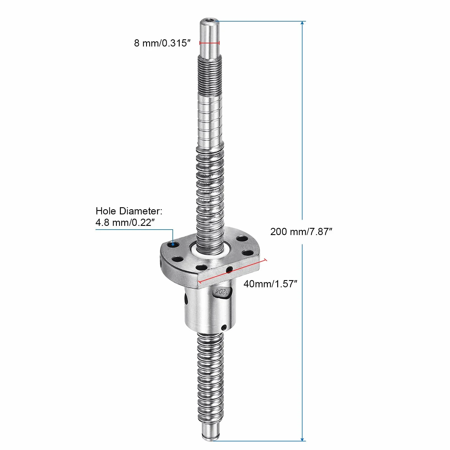 QUARKZMAN Husillo de bolas SFU1204 (Diámetro 12mm, Paso 4mm, Longitud 200mm) con Tuerca de Husillo de Bolas Kit de Husillo de Bolas Anti Juego para Mecanizado de Extremo Estándar