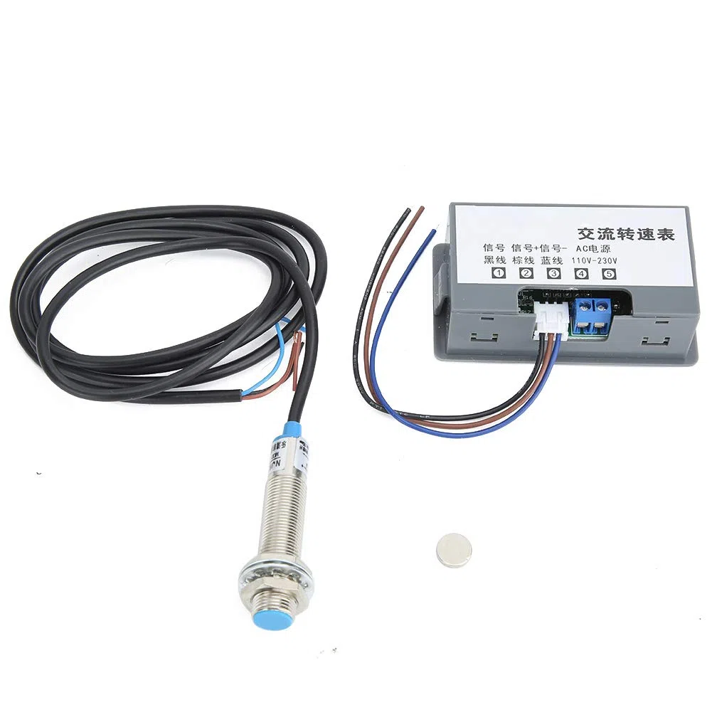 Medidor de Velocidad Digital, Pantalla Medición Alta 220V AC Tacómetro Tubo de 4 Dígitos y Detectores Precisión AC220V