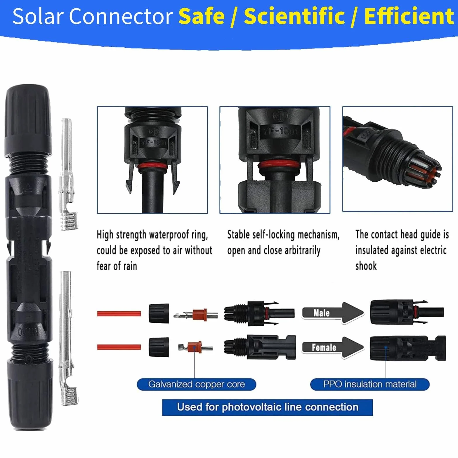 Panel Solar Crimpadora para Cables PV 2.5 4.0 6.0 mm², 1PCS Crimpadora Solar, 16 Pares Macho Hembra Solar Panel Cable Conector, con 2PCS Herramientas de llave para Sistema Fotovoltaico