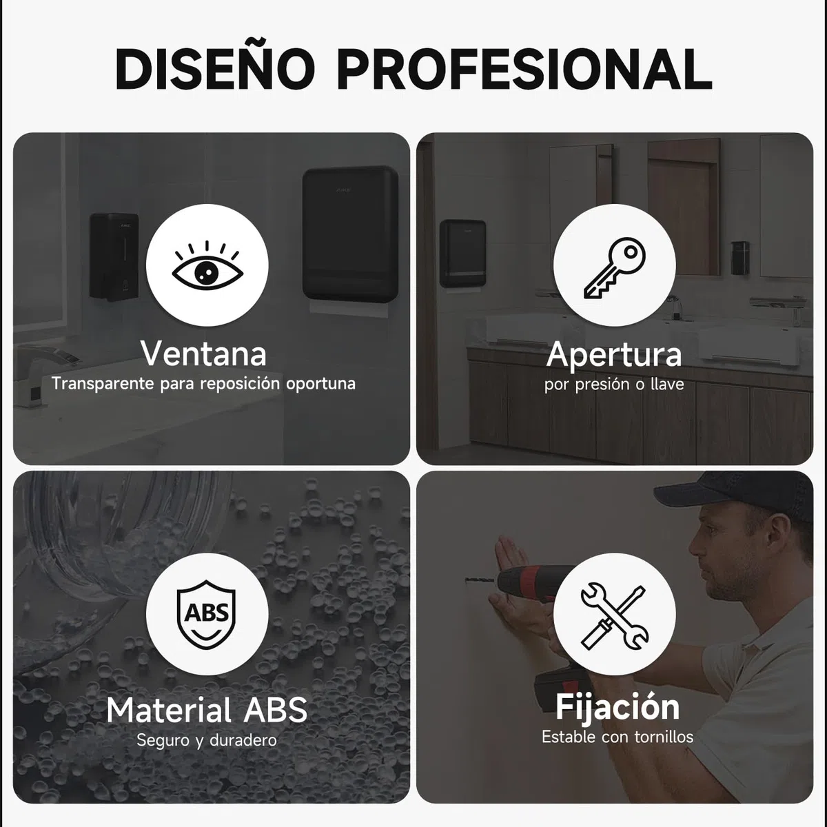 AIKE 400 Hojas Comercial Dispensador Papel Secamanos Gran Capacidad Pared, para H2 & Z-Plegados Papel Plegado de Tamaño 23 X 9 cm o Inferior Dispensador Papel Manos para Hotel Restauran