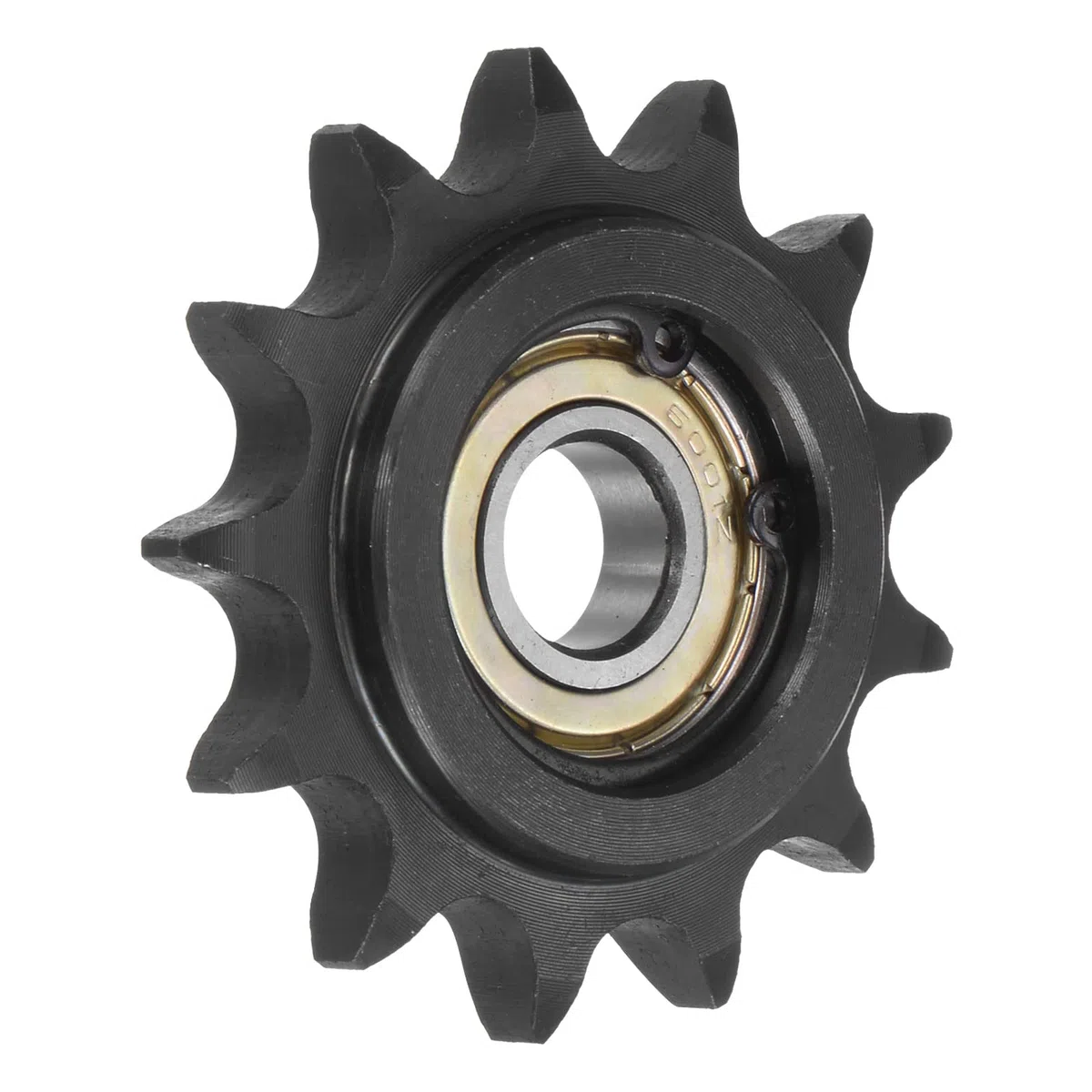 sourcing map #40 Cadena Polea Piñón, 12mm Diámetro Interior 1/2" Paso 13 Diente Tensor, Negro Óxido Acabado C45 Carbón Acero con Inserto Individual Rodamiento para ISO 08A Cadenas