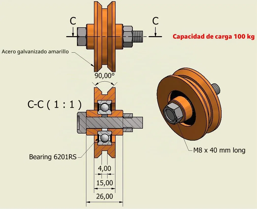 V Groove Gate Wheel V 50 V-50 Dorado 50 mm Diameter-8mm Shaft