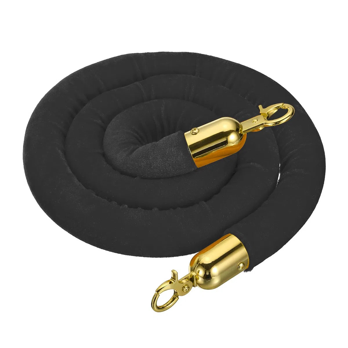 QUARKZMAN Cuerda Terciopelo Para Postes 5 Pies/1.5 M, Cuerda Barrera Para Alfombra Con Ganchos Rápidos Para Postes Divisores Cola Control Multitudes, Negro Dorado