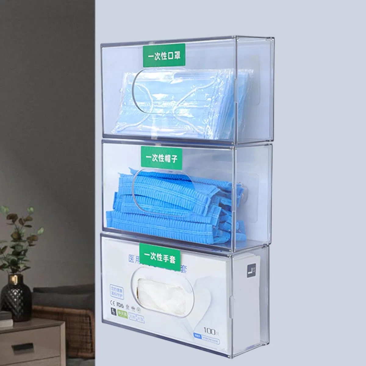 LRXFPIYF Caja de guantes desechables, dispensador de guantes, contenedor de almacenamiento, transparente, montaje en pared, 1 Piezas