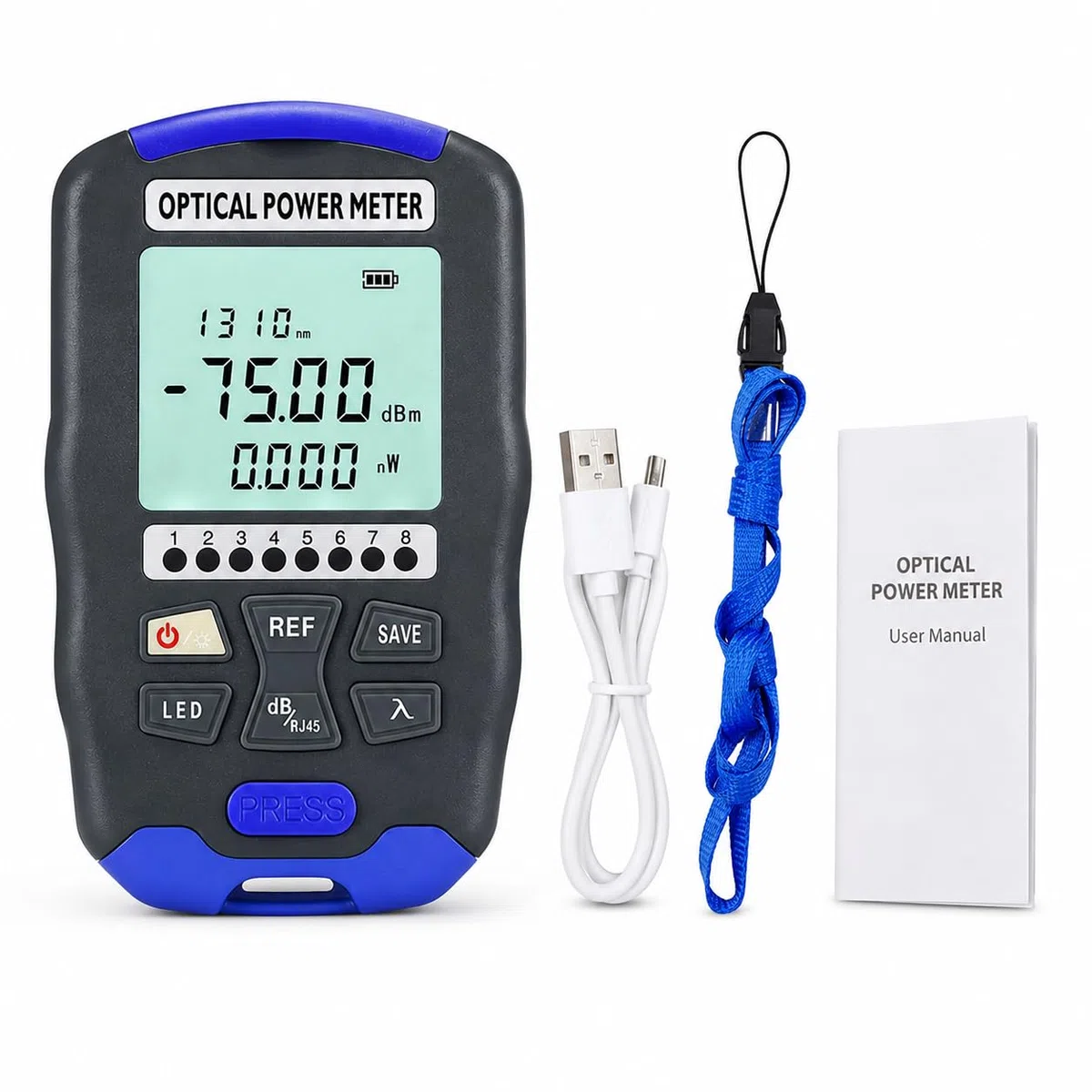 Medidor De Potencia óptica, 3 En 1 Probador De Fibra óptica Recargable Probador De Cable De Fibra ópticas Con Prueba De RJ45 Y Luz Led, -70~+10dbm 850-1700nm Optical Power Meter Con FC/LC/ST Interfaz