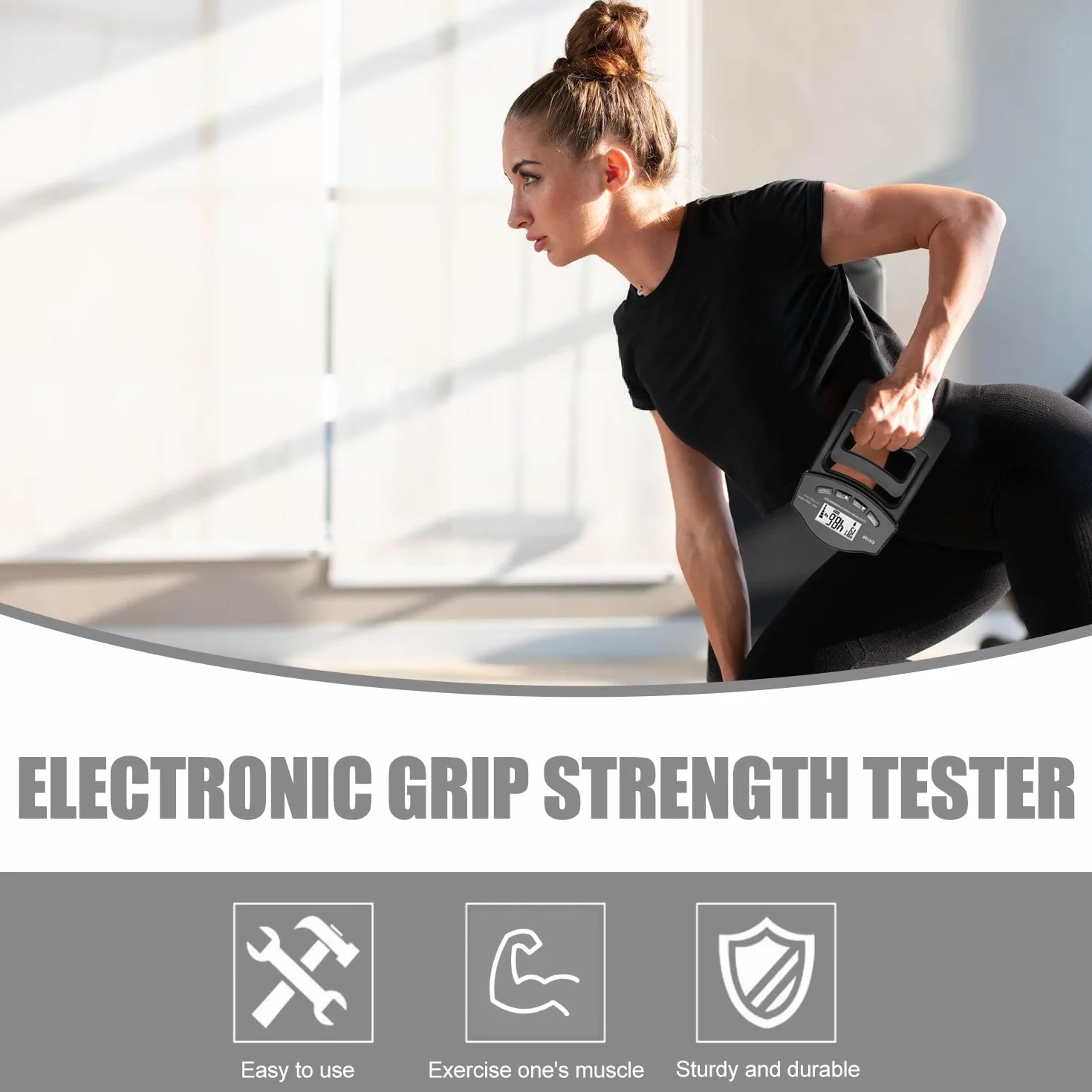 Medidor de fuerza digital manual, 396lb/180kg, dinamómetro de mano, inteligente y sensible, agarre de fuerza electrónica, gran pantalla LED con cable de carga USB