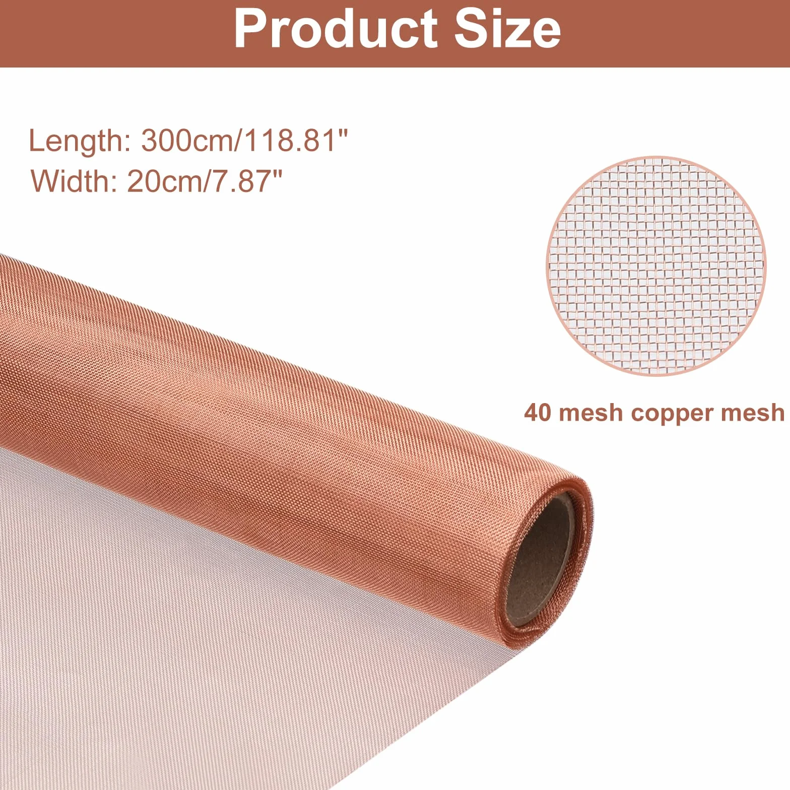 QUARKZMAN Malla de Cobre Puro de 40 Hilos, Rollo de Malla de Alambre Tejida de 8" x 118" para Filtro Espeso de Jardín y Casa, Protección de Ventanas, Tela de Tejer DIY, Dorado
