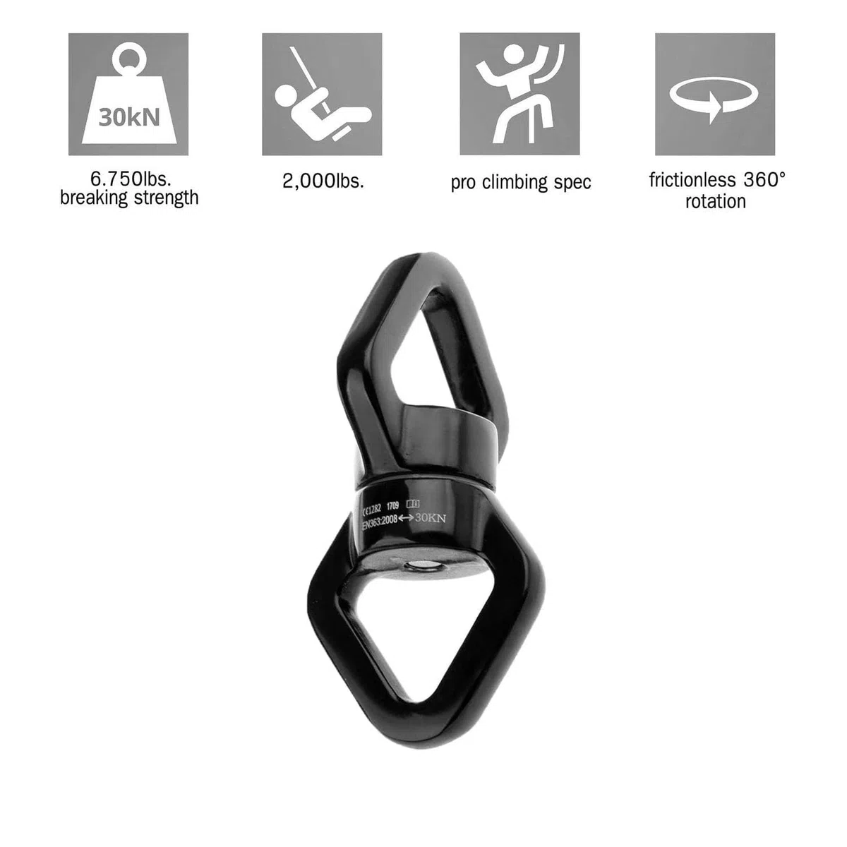 Dispositivo giratorio triangular de aleación de aluminio de seguridad, accesorio de gancho giratorio para colgar, 30 KN, conector giratorio de cuerda de 360 grados, dispositivo giratorio con