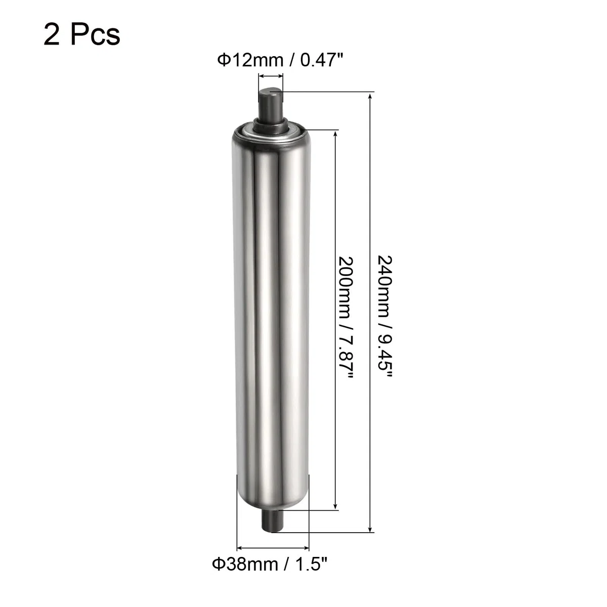 PATIKIL Transportador Rodillo 1.5" Diámetro 8" Longitud, 2 Paquete Inoxidable Acero Gravedad Transmisión Reemplazo Pieza Galvanizado Extremo, Plata