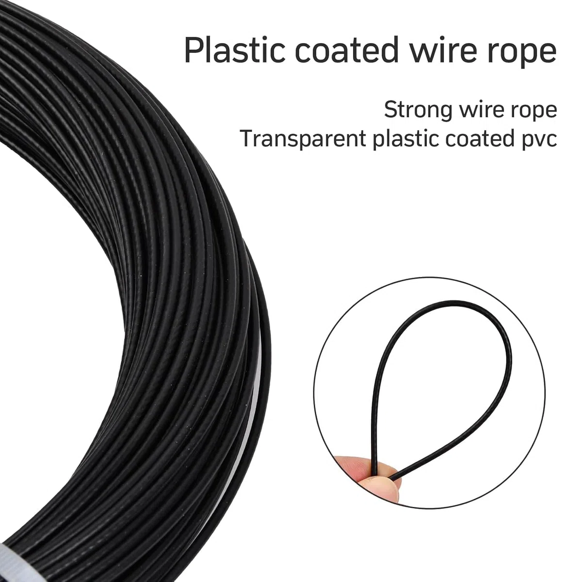 50m Cuerda de Alambre de Acero Inoxidable, Cable de Acero 3mm Recubierto PVC 7x7 con 8 Abrazaderas Cuerda, 20 Virolas de Aluminio, Suspensión Cable de Metal Tendedero Jardín Exteriores (Plata-3mm)