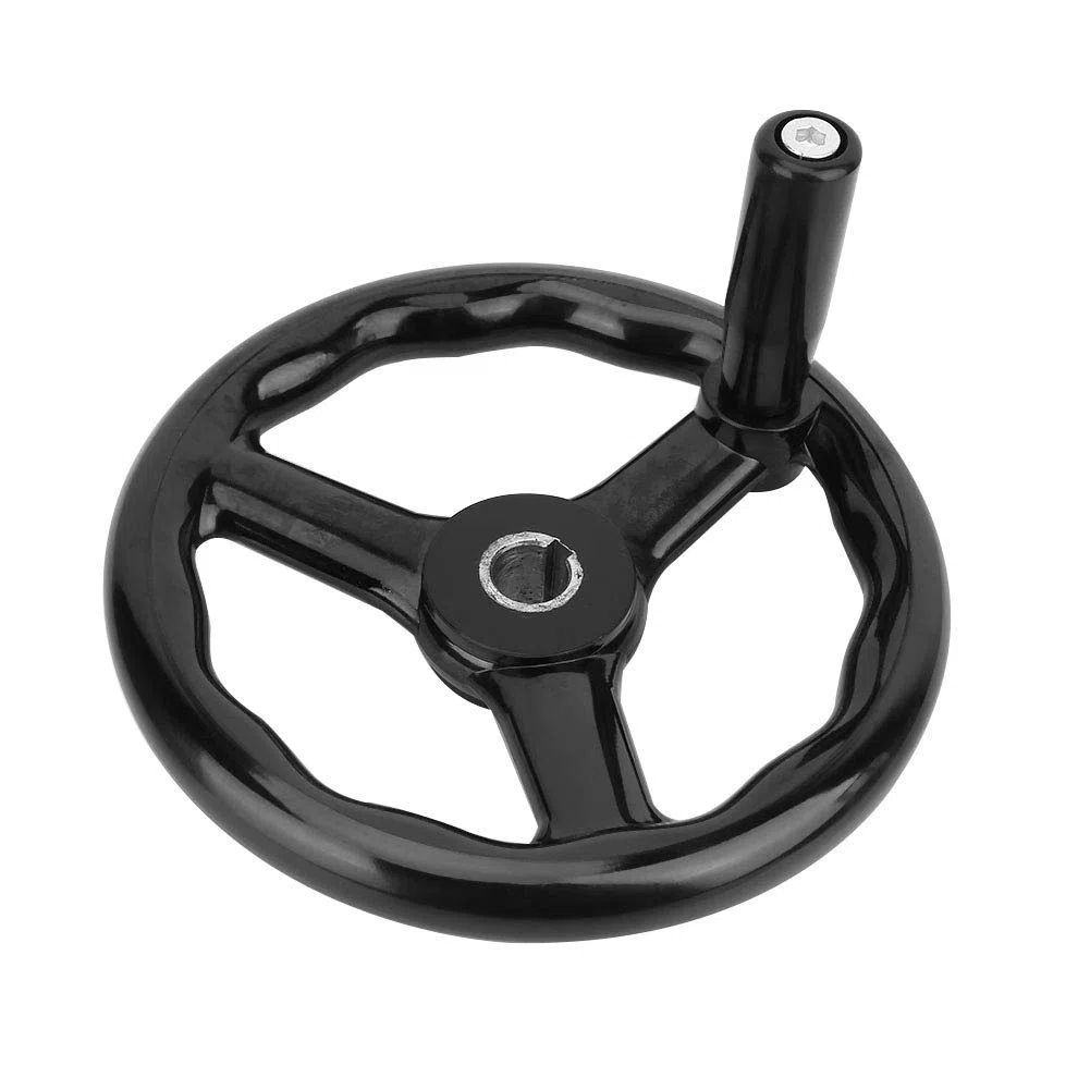 Rueda de Mano Antideslizante para Torno 200x18mm Resina Fenólica con Mango Negro Máquina Herramienta Accesorio Industrial de Precisión
