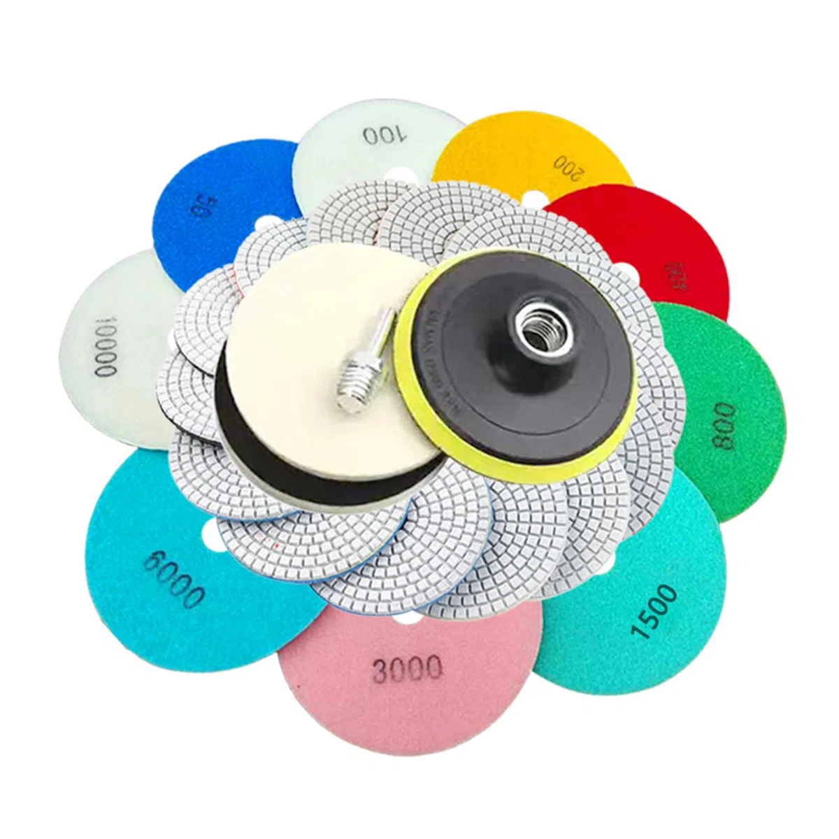 11pcs Discos de Pulido de Diamante: Discos de Pulido Húmedo/seco de 125 mm (50# - 8000#), Juego de Pulido de Mármol con Placa de Soporte de Goma M14 para Hormigón Granito Piedra Mármol