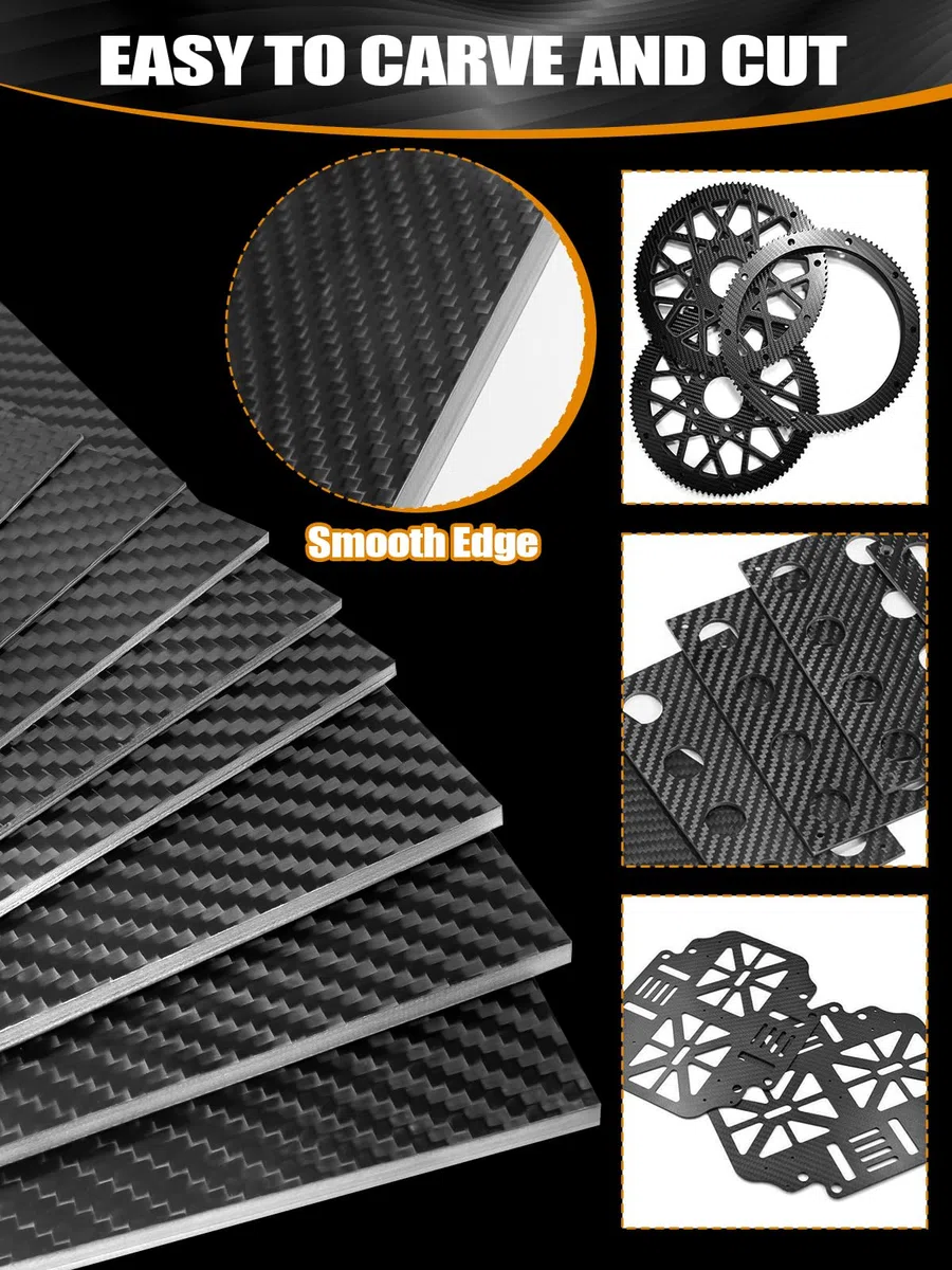 Kalolary Placa de Fibra de Carbono 3K de Alta Dureza - Epoxy Fibra de Vidrio para Artesanía (Sarga, 200 * 300 * 4mm)