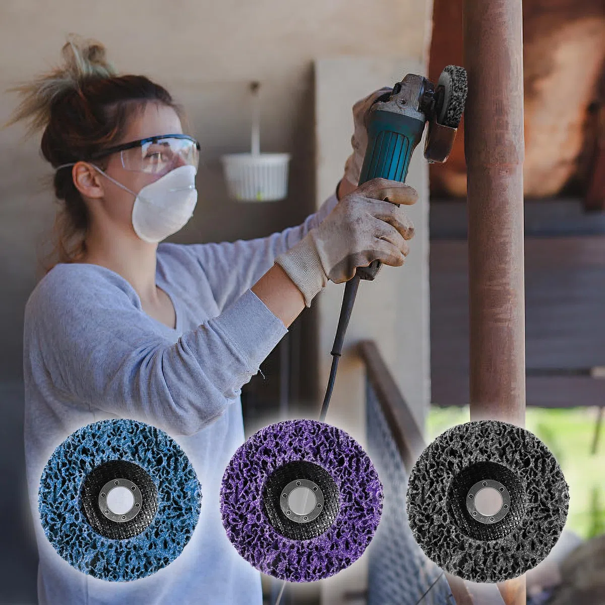 6 Piezas 4.5"x7/8" Discos de Limpieza Gruesos,115mm Diámetro CSD Disco Pulido Disco Limpieza con Soporte, para Tratamiento de Superficies o Eliminación de Barniz（Morado/Azul/Negro）