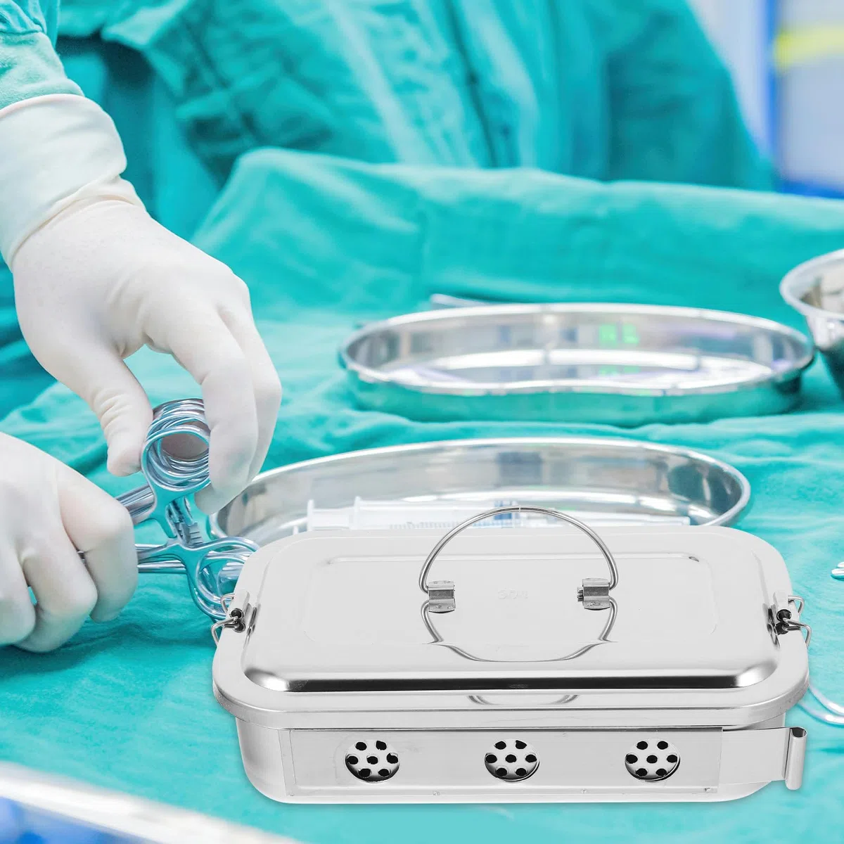 Didiseaon Bandeja de Acero Inoxidable 304 de 20 Cm con Tapa y Orificios, Caja de Esterilización para Instrumental y Médico, Bandeja de Herramientas para Control de Infecciones
