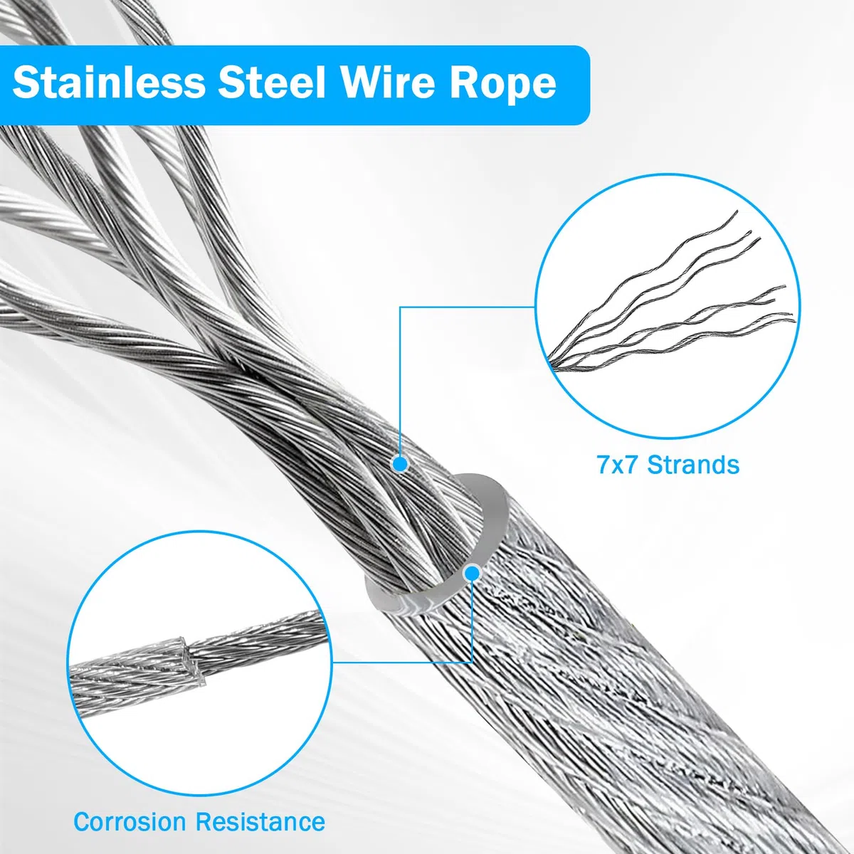 70 Pcs Kit 30m Cable Acero Plastificado 2mm 7x7 con 4 Tensores de Alambre, 20 Presillas, 10 Abrazaderas, 10 Guardacabos, 4 Ganchos y 4 Mosquetones, Cuerda para Tender Ropa Exterior Jardín (2mm)