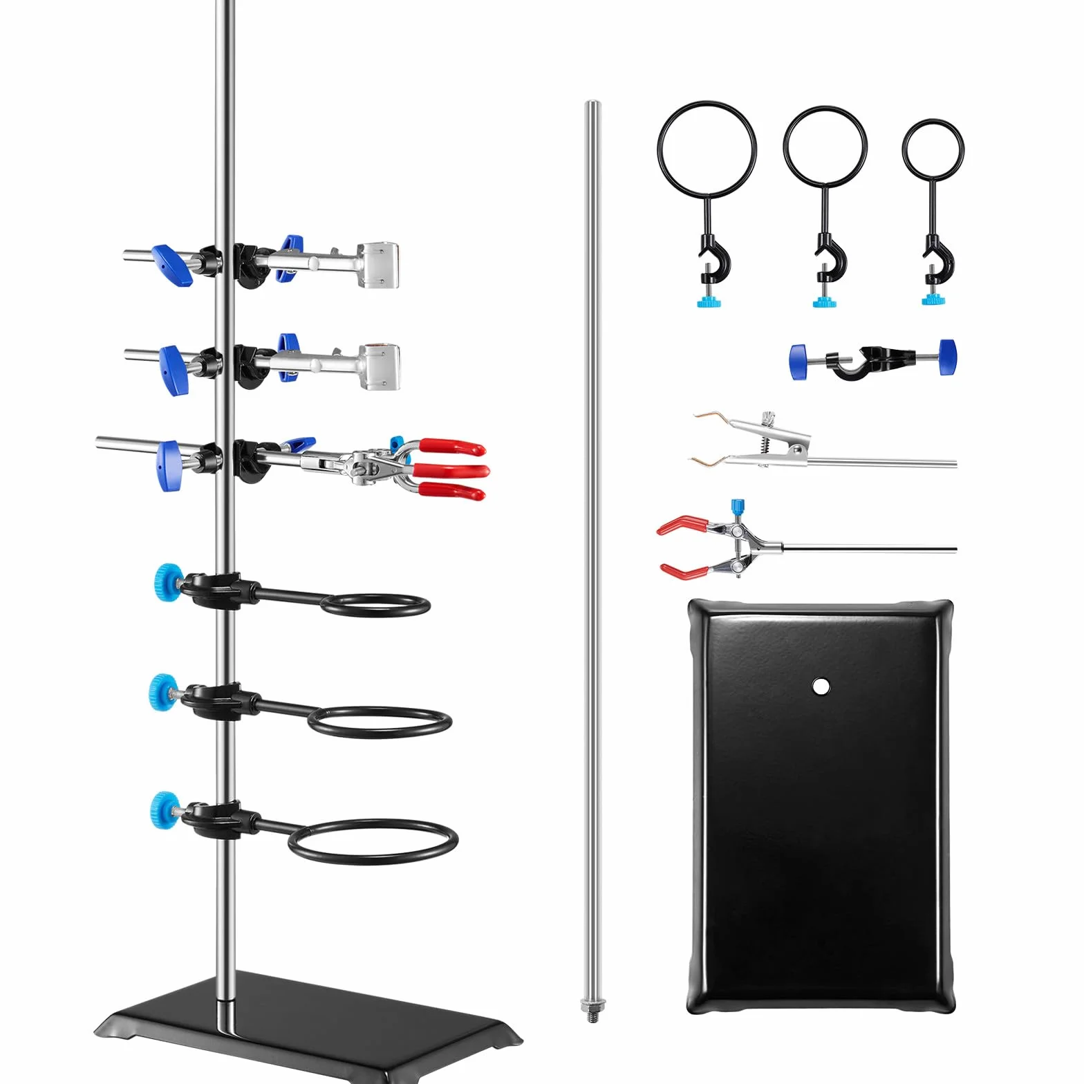 VEVOR Soporte de Laboratorio de Acero Con Varilla de 60 cm y Base de Hierro Fundido 210,82x135 mm, Abrazaderas de Pistón, Bureta y Cruzadas