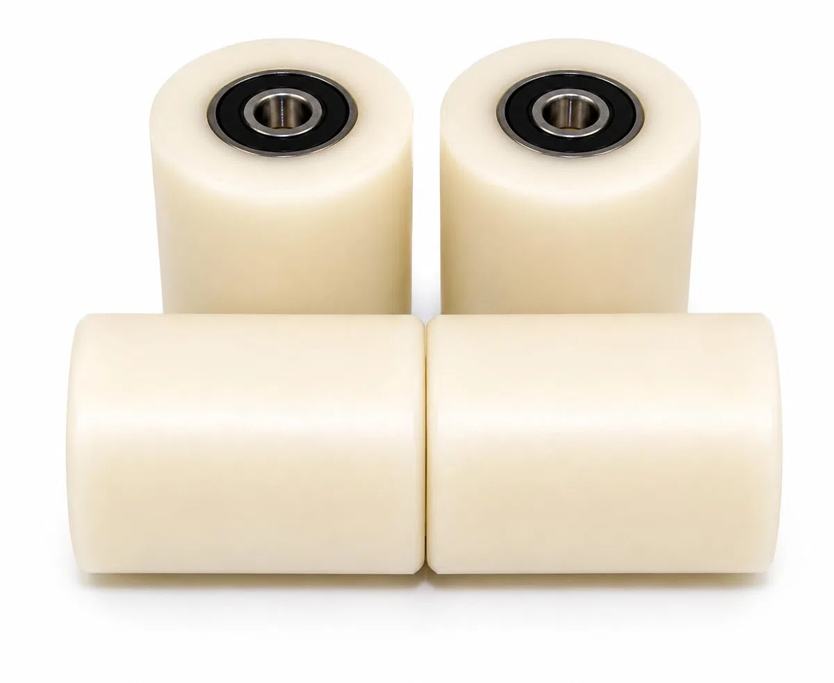 4 rollos de nailon poliamida, 4 cm de diámetro, 50 cm de ancho, rodamientos de 0,8 cm, mecanizado con precisión en la UE (40-50-8)