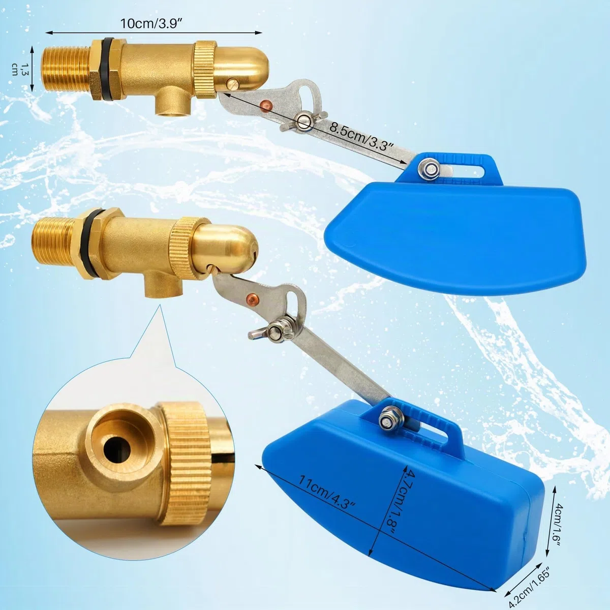 Válvula De Agua De Latón De 1/2 Pulgada, Válvula De Flotador Automática Para Piscinas, Cisternas, Cubos, Bebederos para animales, Azul