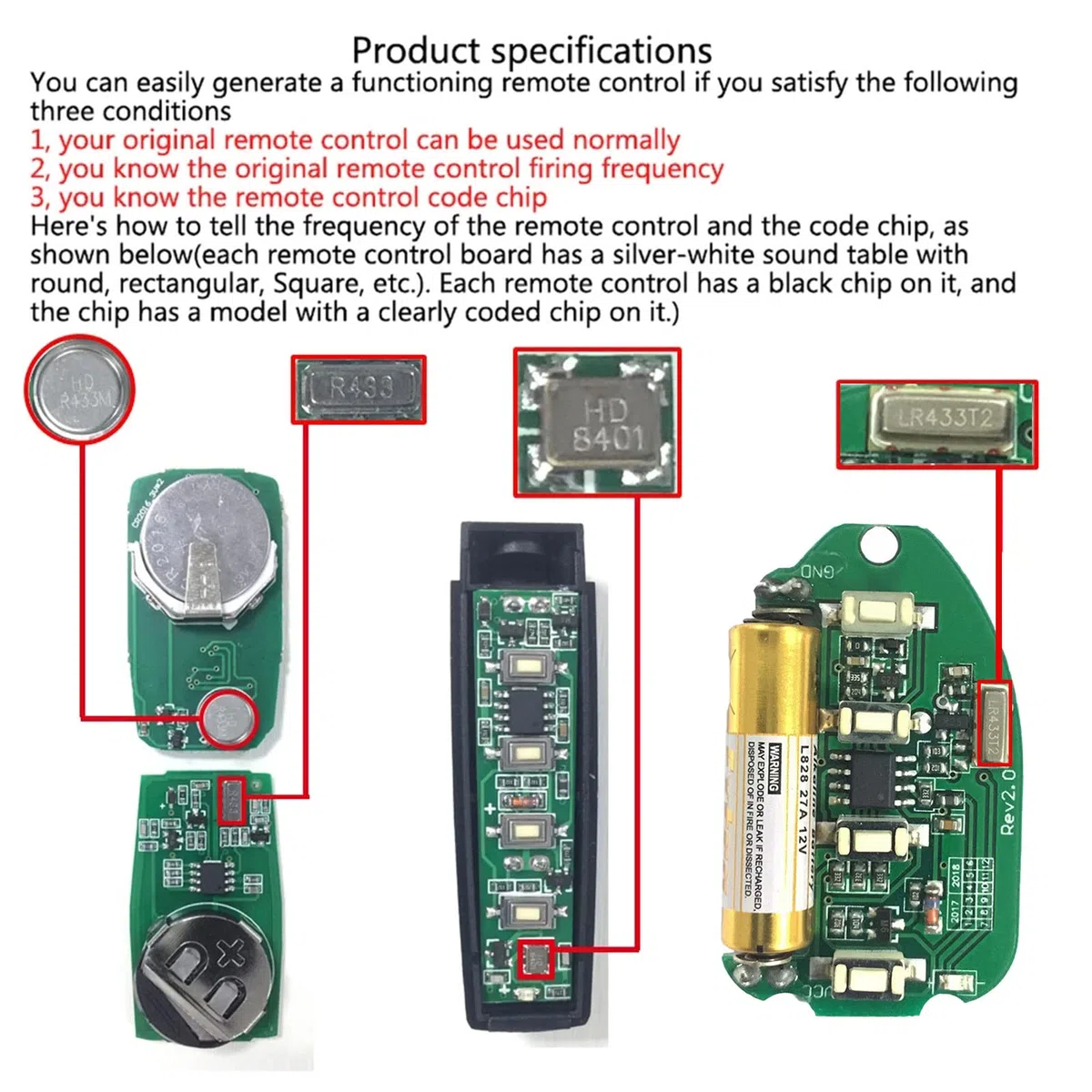 5 interruptores clon inalámbricos de 433 MHZ, control remoto universal de clonación de puerta eléctrica con llavero de 100-150 m de distancia de transmisión para puertas de garaje, puertas