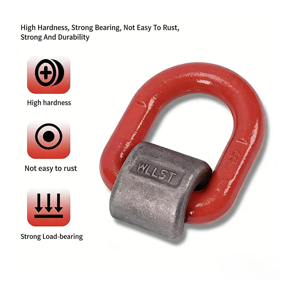 Punto de elevación con anillo en D soldado alta resistencia, amarre forjado acero aleación G80 for soldadura, tracción lateral y carga, anclaje industrial(2T)