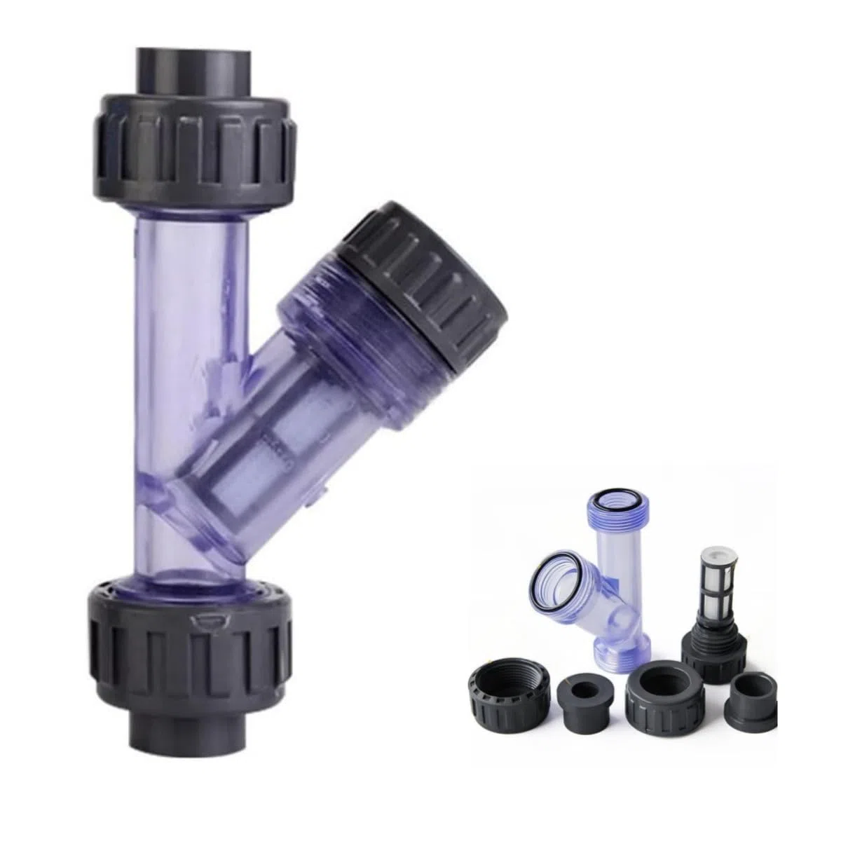 Filtro de manguera de PVC y tipo filtro de malla para acuario, riego colador, PVC, filtro tubular (Inner dia 63 mm)