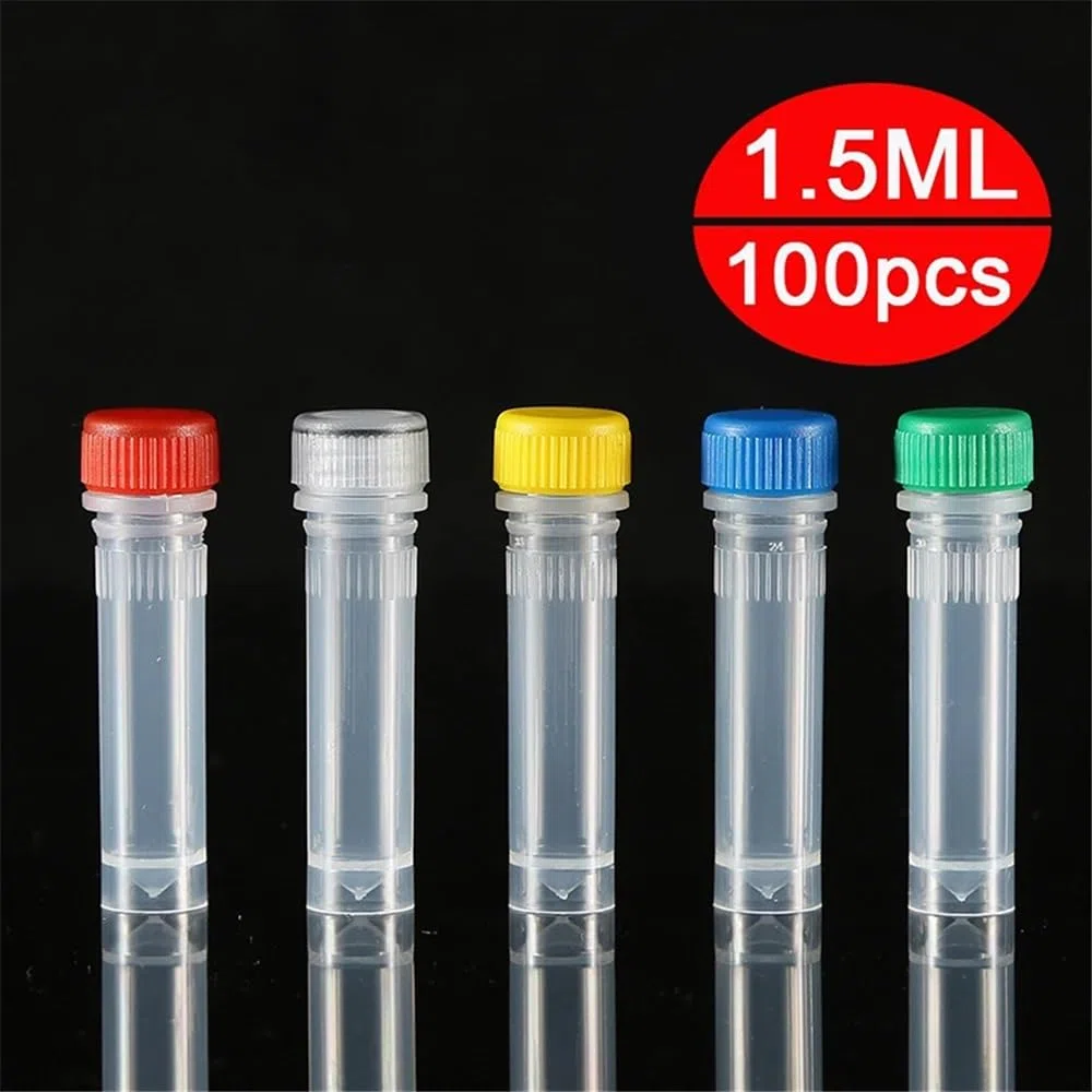 Cristalería de Laboratorio 100 tubos de criopreservación de 1,5 ml, tubos de laboratorio, tubos de centrífuga, criotubos for laboratorio con tapa