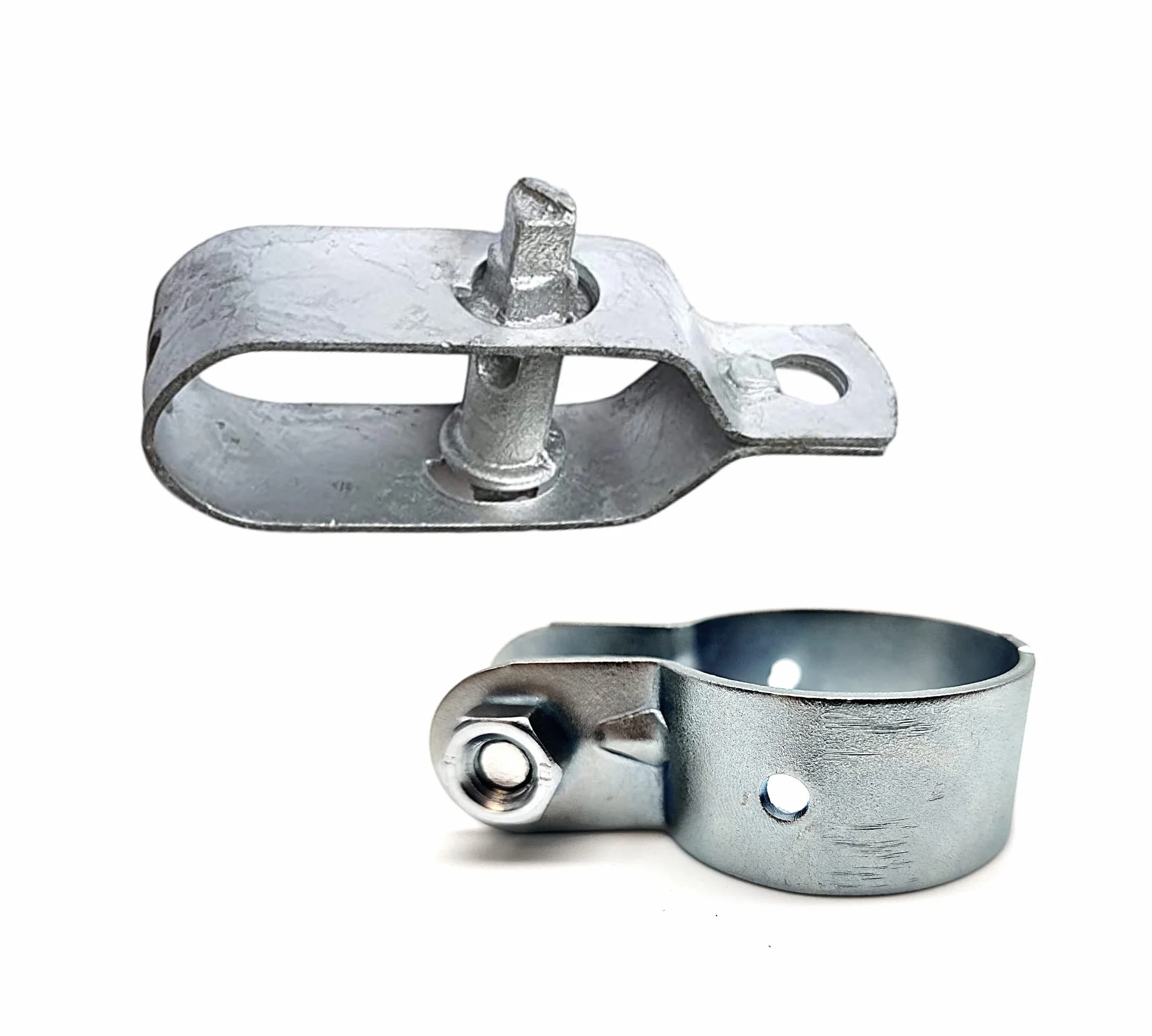 DOJA Barcelona | Tensores para Alambre y Abrazadera Poste | Pack 10 Tensor Galvanizado + 10 Abrazadera Valla 48mm | Abrazadera en Acero Cincado con Tornillo | Alambradas para Fincas, Malla Metalica