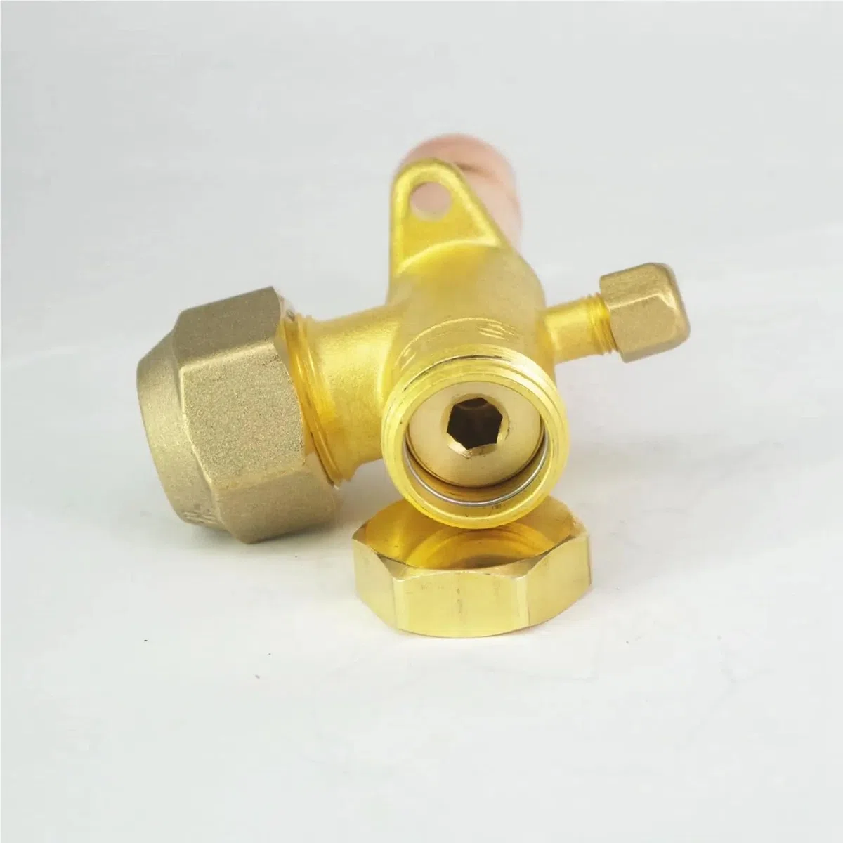 Válvula de bola Válvula De Cierre Angular 3 Vías For Aire Acondicionado, Compatible Con Tubos Cobre 3/8", 1/2", 5/8", 3/4" Y 1/4" Diámetro Exterior Tubería de presión(3/8")