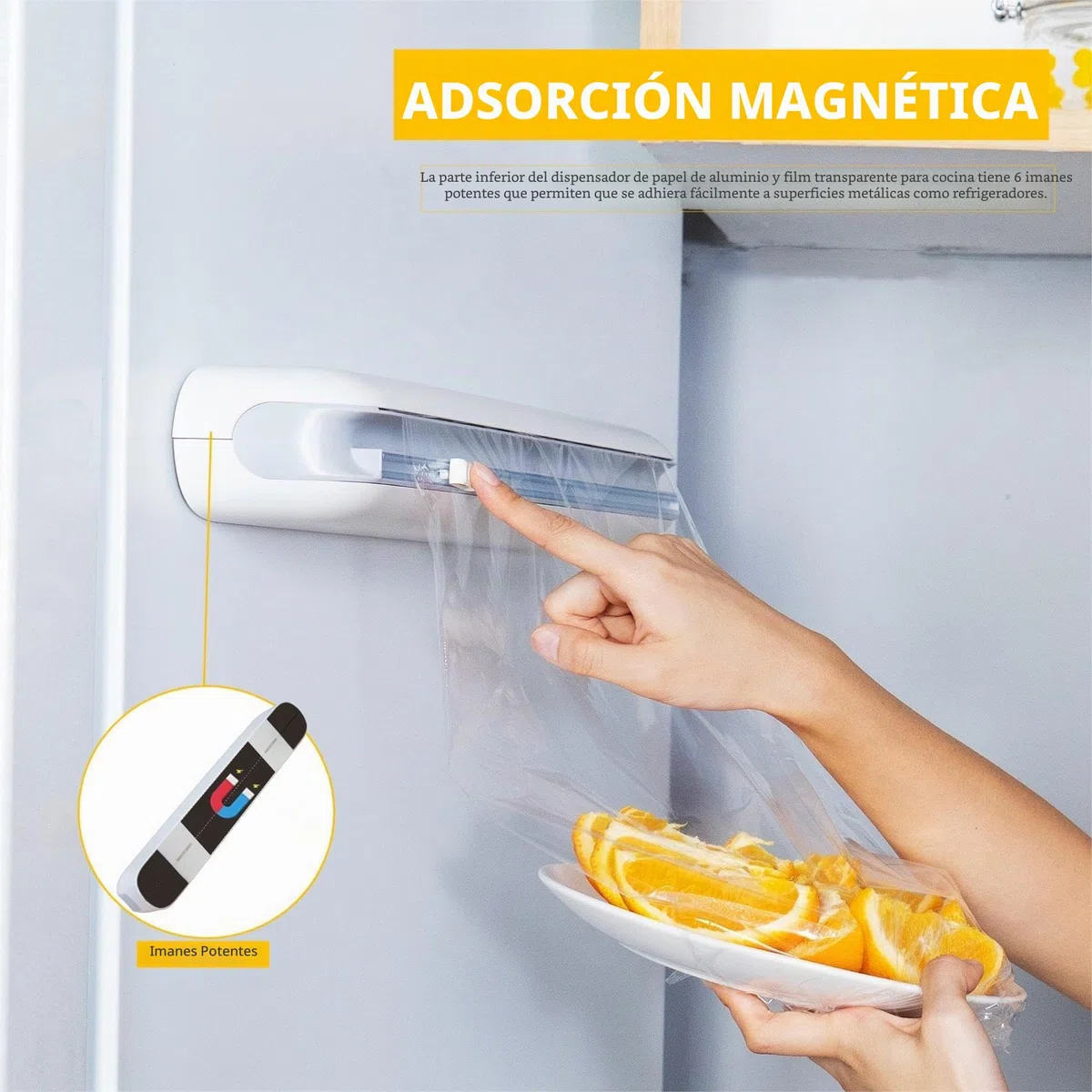 Dispensador Papel Aluminio y Film - Organizador de Papel de Aluminio y Fim de Plástico Rellenable Magnético para Cocina, Cortador de Film Transparente - Incluido 1 * 50 Metros Film, Blanco