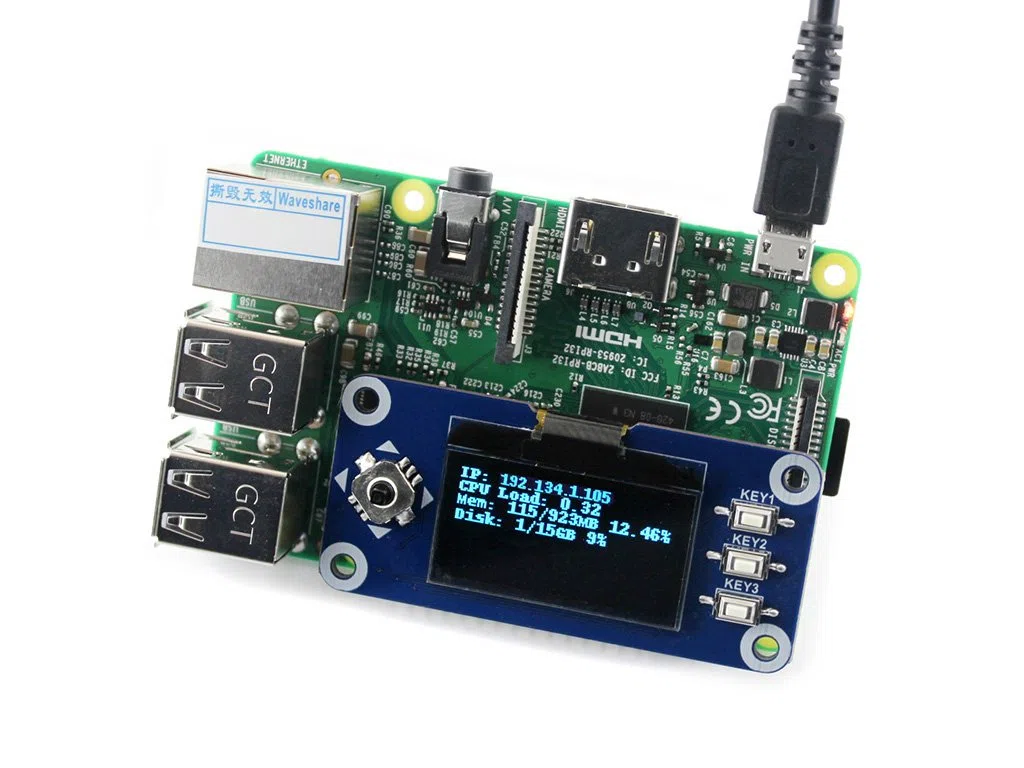 Waveshare 1.3inch OLED Display Hat 128x64 Pixels SPI/I2C Interface Embedded Controller Direct-pluggable onto Raspberry Pi Supports Jetson Nano