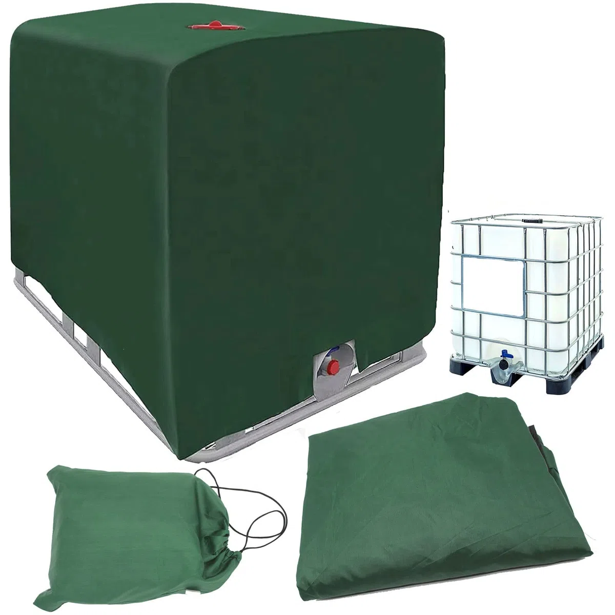 IBC - Cubierta para depósito de agua IBC de 1000 L, 120 x 100 x 116 cm, cubierta para contenedores IBC para exteriores 420D Oxford IBC