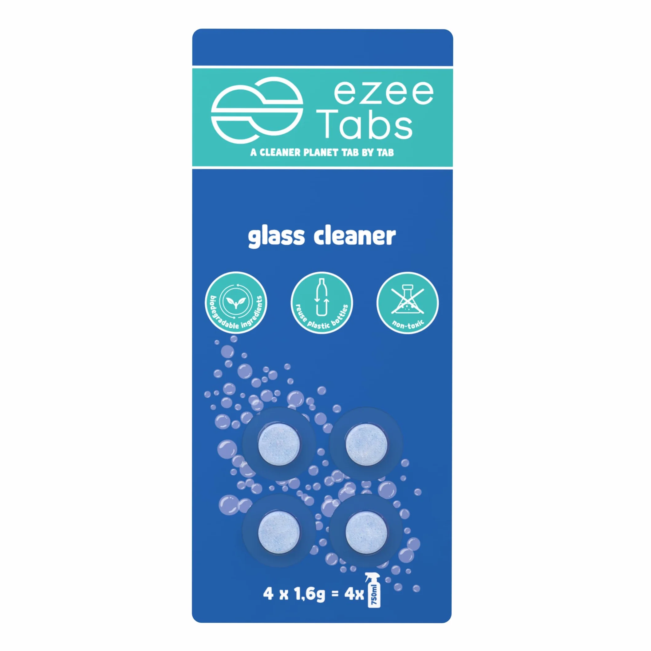 Paquete de Limpiacristales - Pastillas Limpiadoras para una Limpieza sin Microplásticos, Biodegradable y Vegana - 4 x 750ml de Limpiacristales y 1 Botella Reutilizable