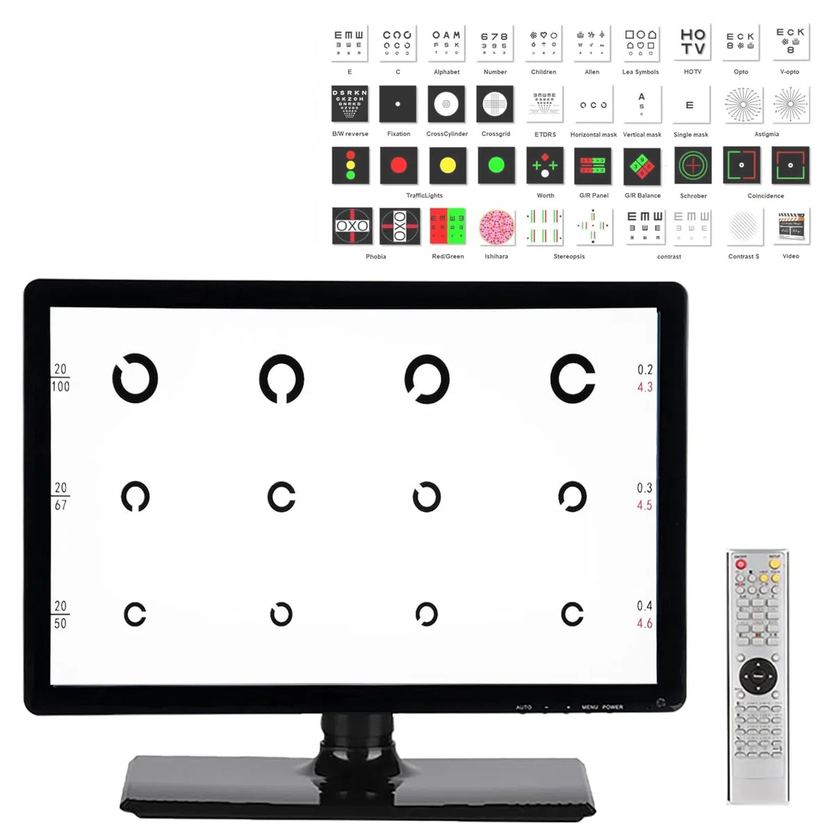 18,5/21,5 Pulgadas Tabla De Agudeza Visual Digital óptica LCD, Tabla De Optotipos Inteligente, Proyector para Pruebas De Optometría, para Clínicas Oftalmológicas 18.5in