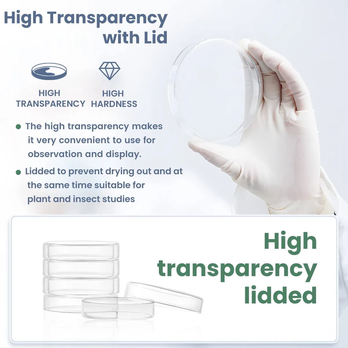 Huanyu 75mm Placas de Petri con tapas 5 unidades Placa de Petri de vidrio de borosilicato alto para cultivo bacteriano, para experimentos científicos escolares en laboratorios de moldes