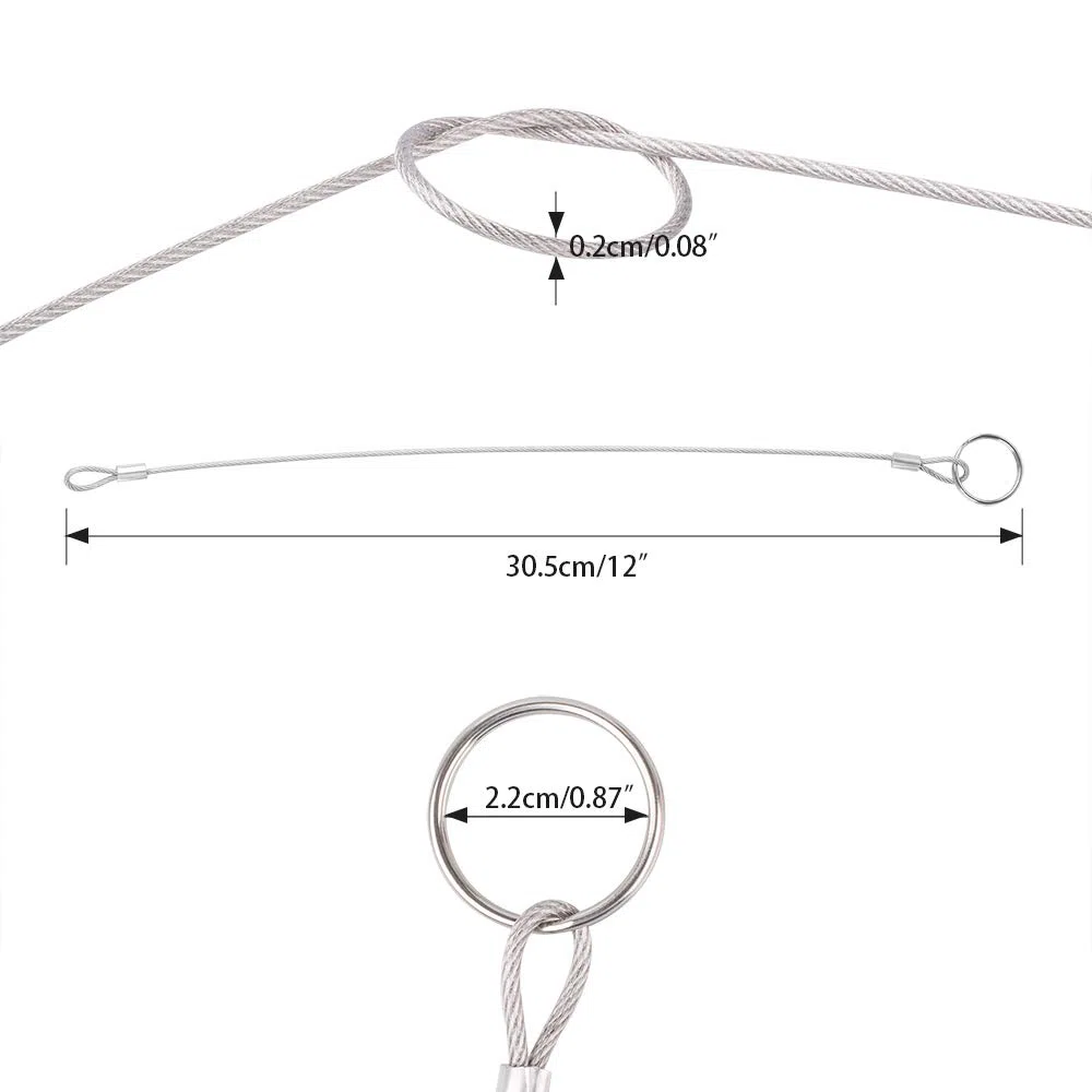 YuCool - 12 cuerdas de seguridad con cordón, cuerda de acero inoxidable 316 de 2 mm con 4 hebillas de elevación para evitar pérdidas y colgar luces modernas