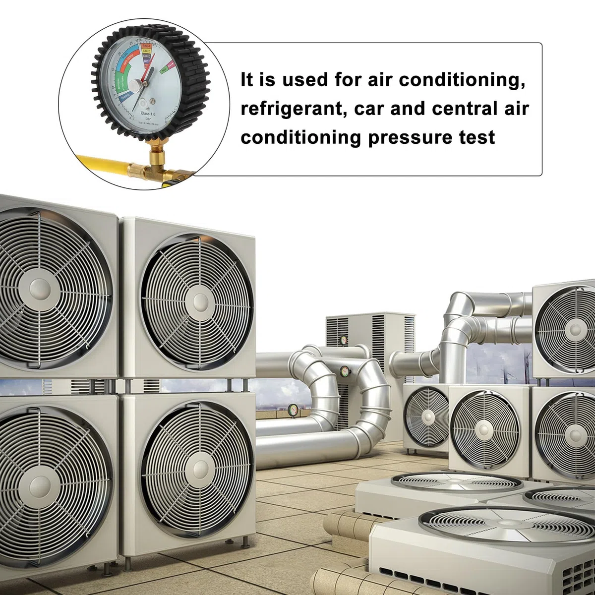 Ciieeo Medidor de Presión de Nitrógeno para Aire Acondicionado y Refrigeración Válvula Esférica de Latón y Pantalla Grande para Pruebas de Presión en Coches