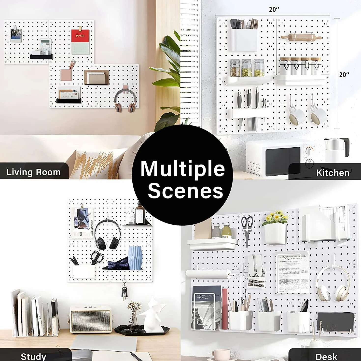 Organizador Panel Perforado de 4 Piezas, Colgante de Pared Para Sala de Artesanías, Garaje, Cocina, Salón