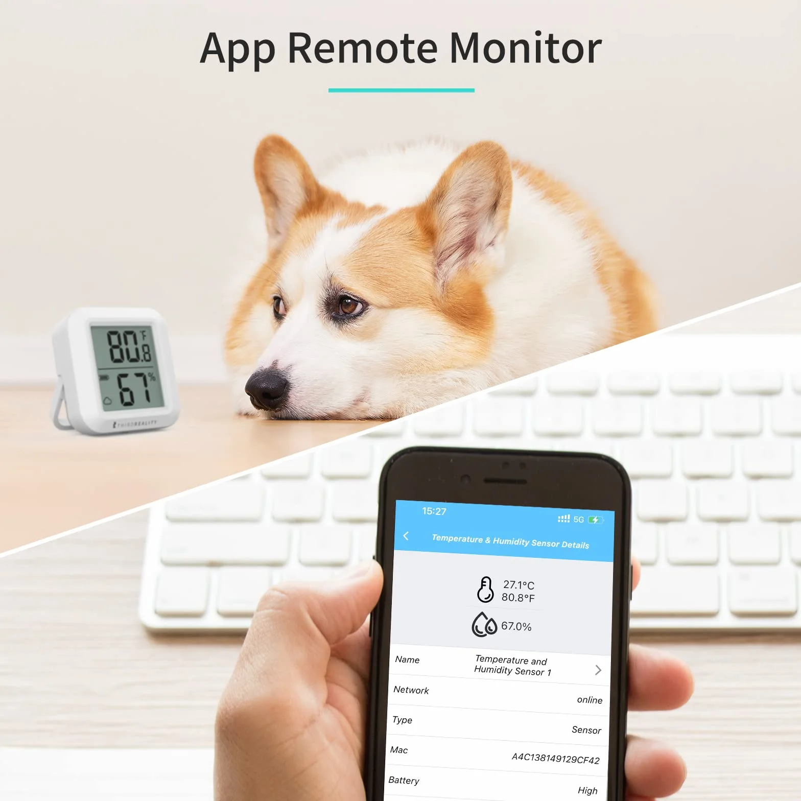 Sensor de temperatura y humedad Zigbee THIRDREALITY con pantalla LCD digital, requiere hub ZigBee, registros en la aplicación, monitoreo remoto y automatización del hogar inteligente, incluye pilasAAA