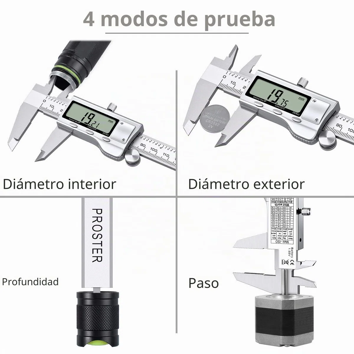 Proster Calibre Digital 200 mm Pie de Rey Acero Inoxidable Electrónico con Galgas de Espesores 0.04-0.88mm Fraccion/Pulgada/Metrica Medición de Longitud Ancho Profundidad Diámetro Interior Exterior