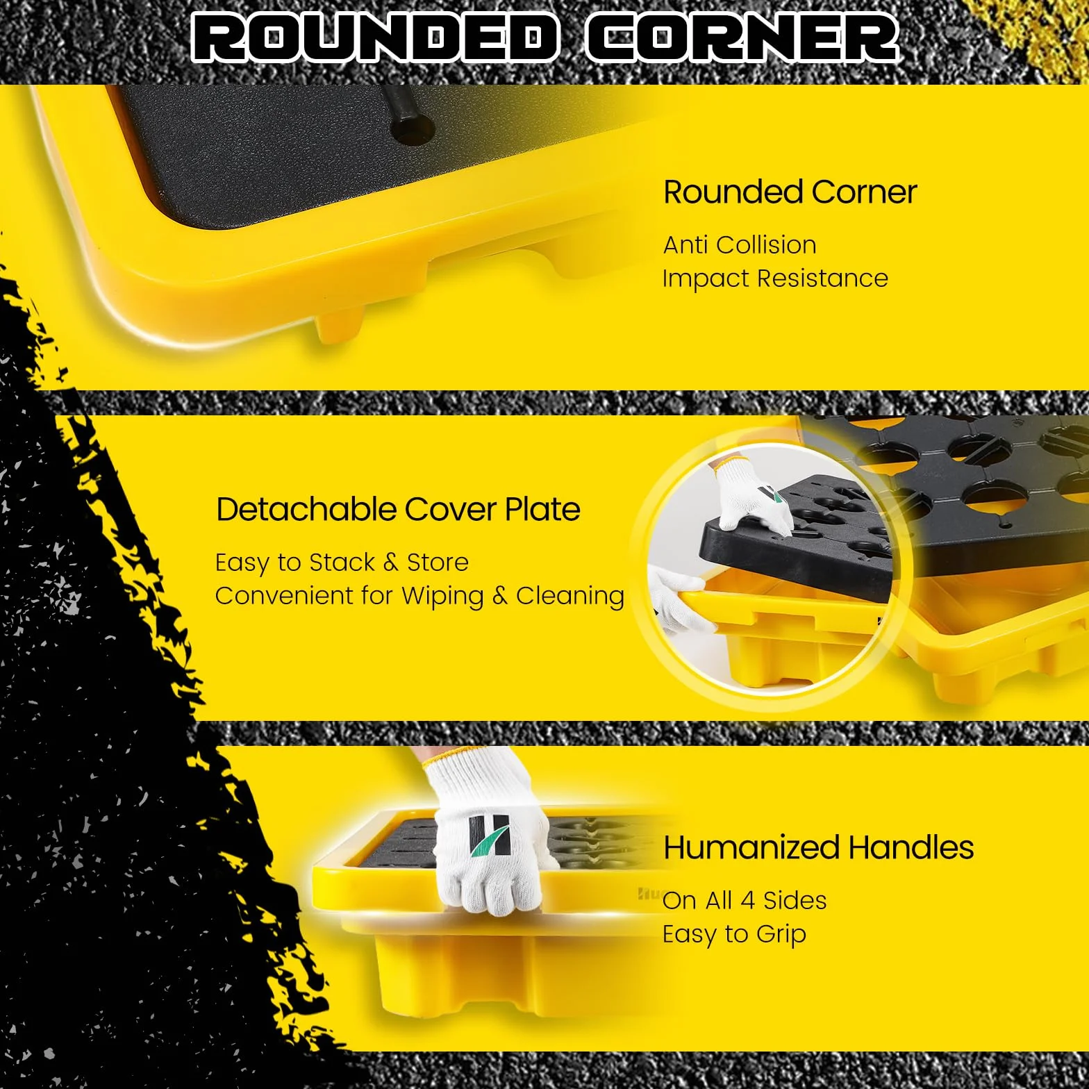 Huanyu Spill Containment Platform with Drain Plataforma de contención de vertidos 43L Paleta de contención de vertidos con desagüe Capacidad de carga 800kg Bandeja de contención 67x67x15cm