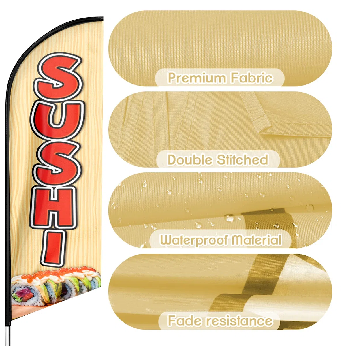 Bandera de sushi Swooper, bandera de plumas publicitarias de sushi de 8 pies, carteles para negocios y tiendas (solo bandera)