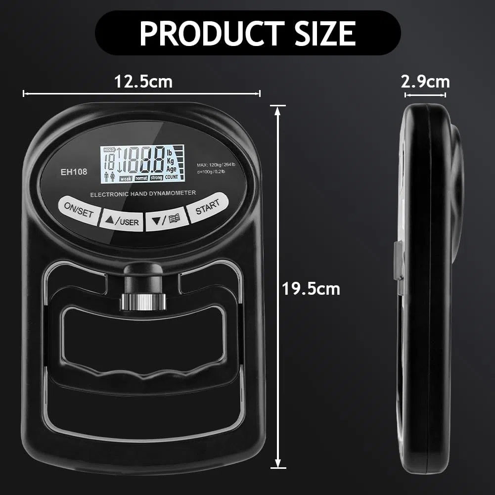 OSDUE Dinamómetro de Mano Digital, Dinamómetro de Mano Digital, Entrenador de Agarre del Dinamómetro de Mano, Entrenador de Fuerza de Agarre de 265 lb/120 kg para Entrenar Dedos y Muñecas (forma1)