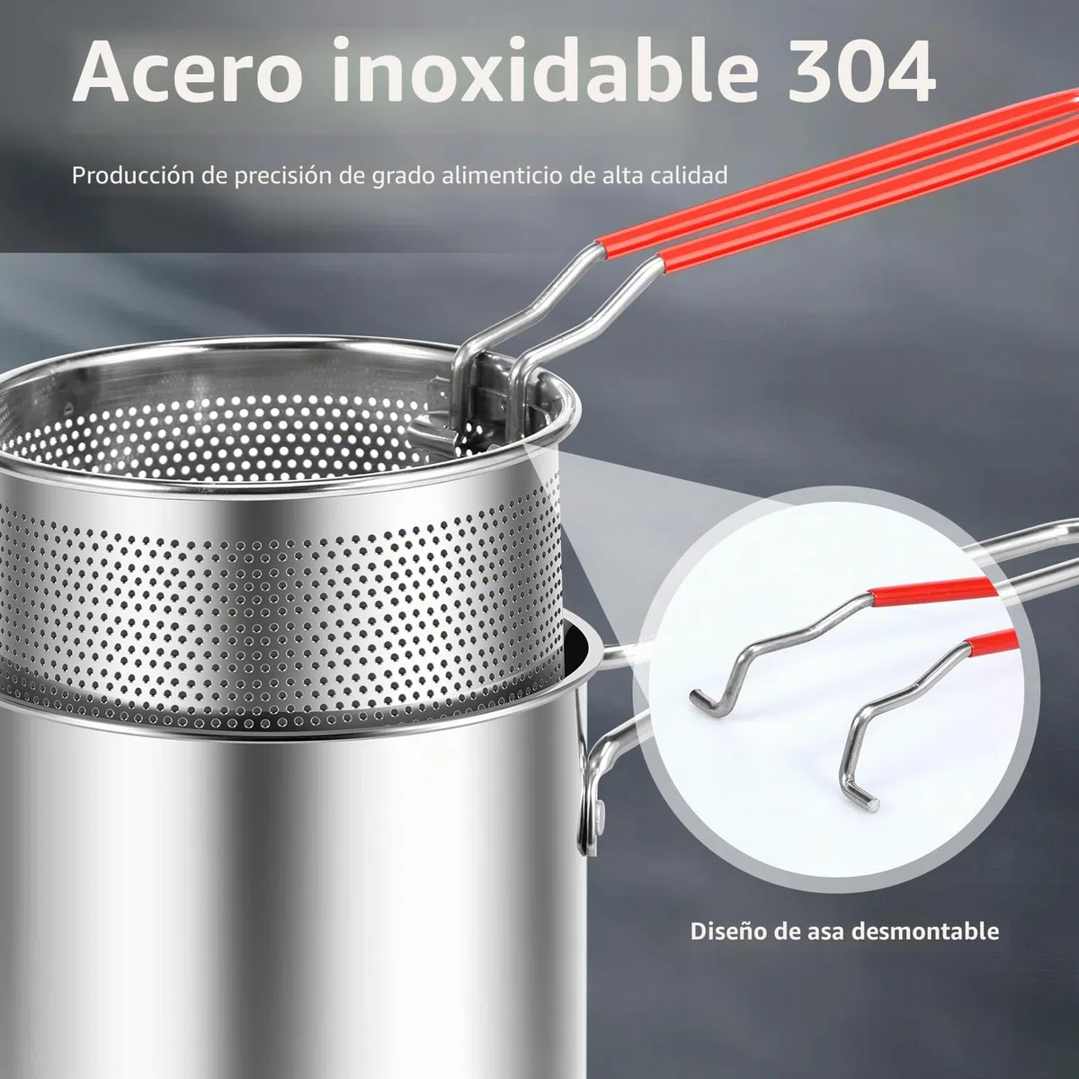 Freidora profunda de acero inoxidable 304 con colador 1200 ml, mini freidora de aceite con asa, utensilios de cocina multifuncionales, sartén para patatas fritas y tempura