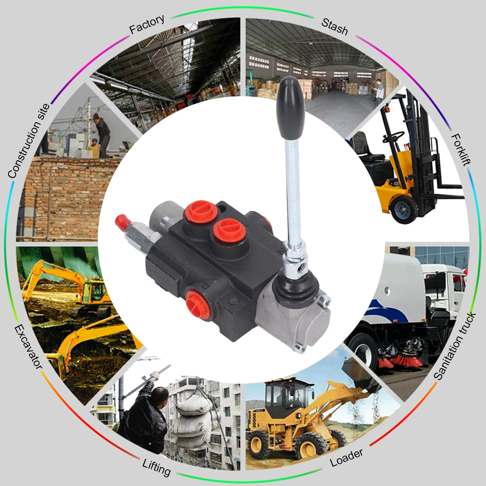 Equipo Hidráulico de la Válvula de Control de Flujo, 1 Carrete Doble Efecto Válvulas de Control Direccional Hidráulicas con Manija de Control de Barra de Alivio Ajustable