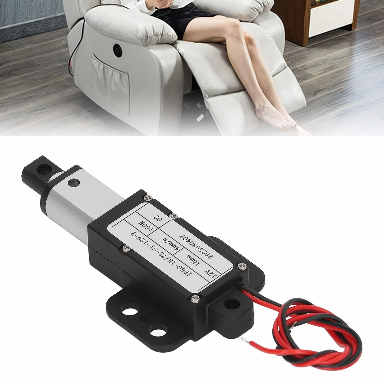 Mini Actuador Lineal Eléctrico 150N, Actuador de Micromovimiento de Carrera de 15mm Actuador Lineal de Aleación de Aluminio 12V para Maquinaria Agrícola (Con soporte)