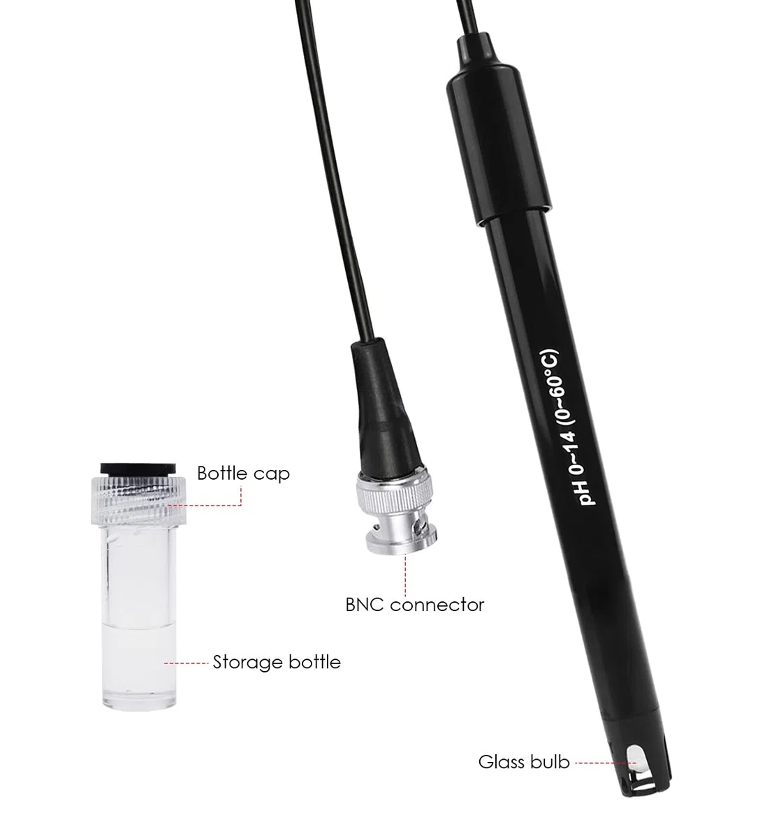 GAIN EXPRESS Electrode pH 0-14 muestra con conexión BNC, cable 300 cm para prueba de pH, kit de reemplazo para acuario, hidroponía, planta, piscina, spa
