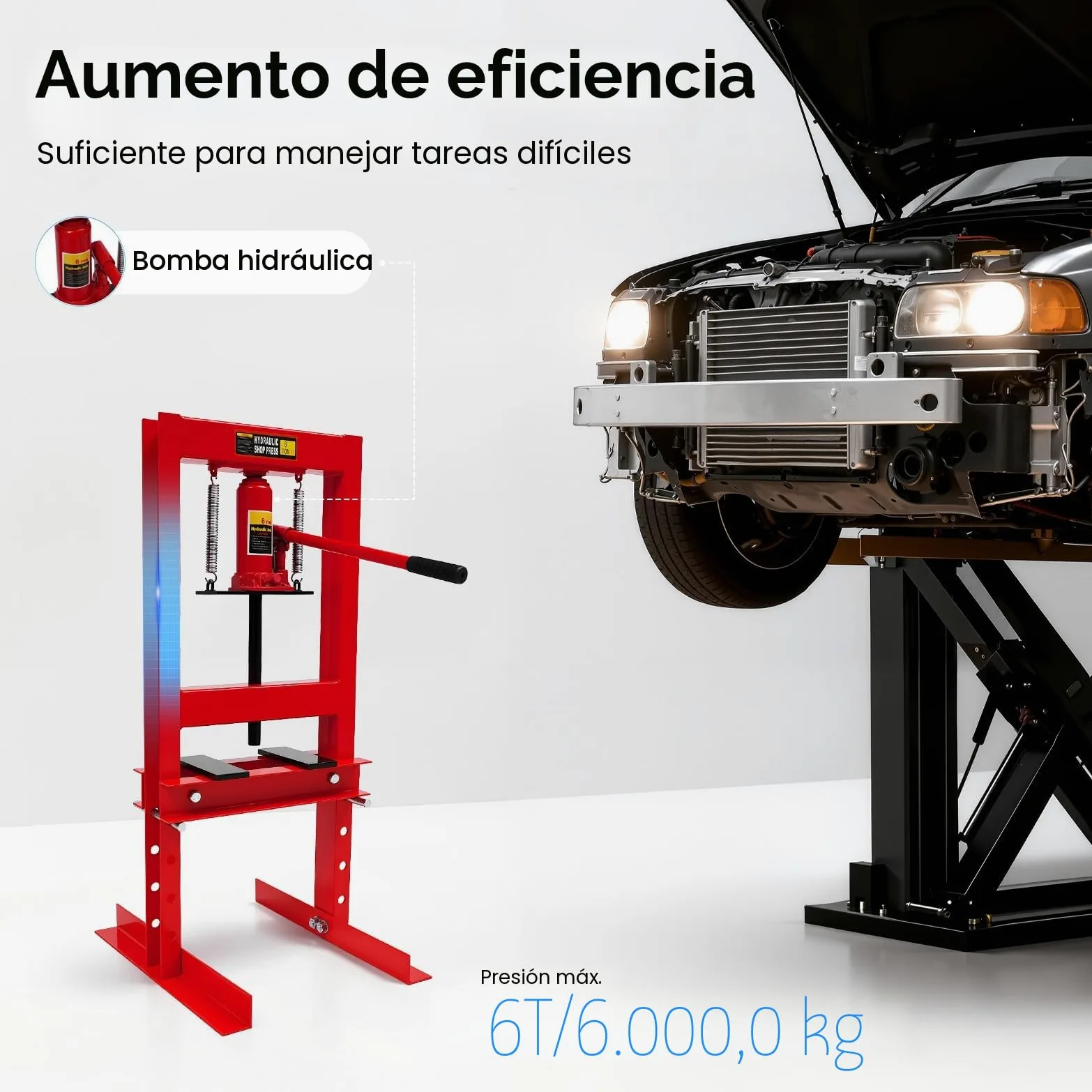 Prensa hidráulica de 6 toneladas, prensa estable con carrera de 125 mm, prensa manual para reparación de automóviles y metalurgia, para prensar, doblar, punzonar rodamientos y casquillos, construcción