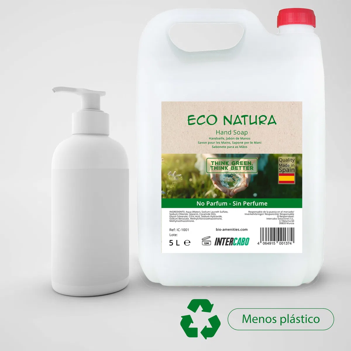 Jabón de manos 5 litros - garrafa formato profesional para dispensadores - limpieza diaria con pH neutro - apto para pieles sensibles - ideal para hoteles, colegios, oficinas - Intercabo