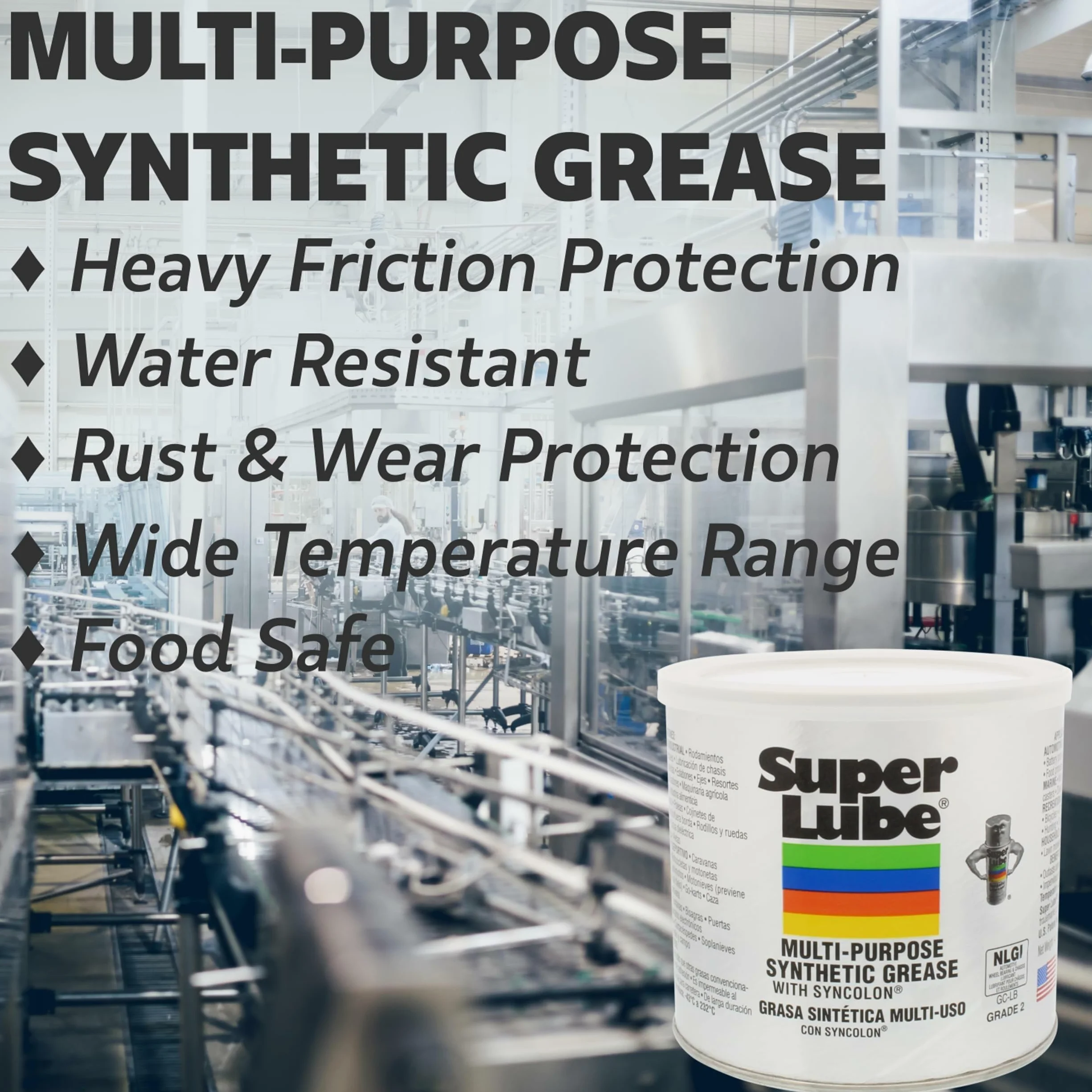 Super Lube® Multipropósito Grasa Sintética (NLGI 2) con Syncolon® (PTFE) 3 oz. Tubo